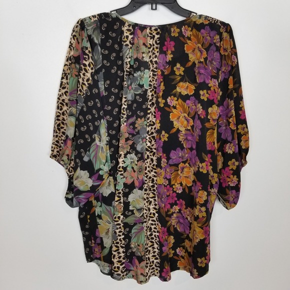 Johnny Was Womens Isolah Button Up Silk Blouse Sz XL Mixed Print Short Sleeve - Picture 4 of 8